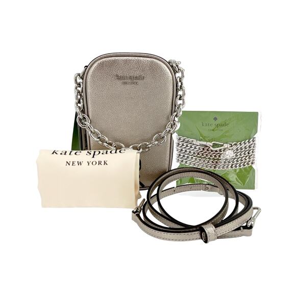 KATE SPADE New York Jolie Metallic Chain Phone Crossbody+Additional Chain Strap - Picture 6 of 16
